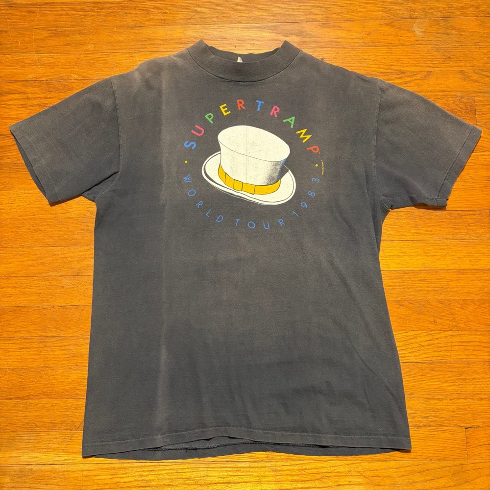 Vintage 1983 Supertramp World Tour Shirt Hanes Beefy-T Faded Black Men Large